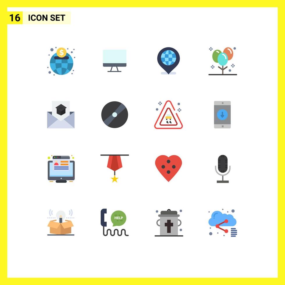 Stock Vector Icon Pack mit 16 Linienzeichen und Symbolen für die Kommunikation Urlaub globale Dekoration Ballons editierbares Paket kreativer Vektordesign-Elemente