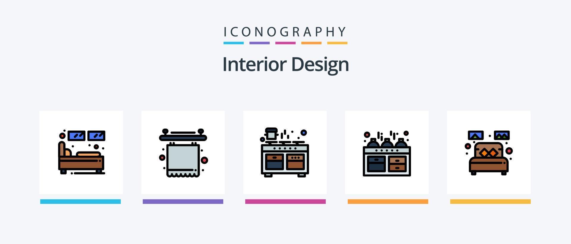 Innendesign-Linie gefüllt 5 Icon Pack einschließlich Exterieur. schlafen. Schrank. Herberge. Bett. kreatives Symboldesign vektor