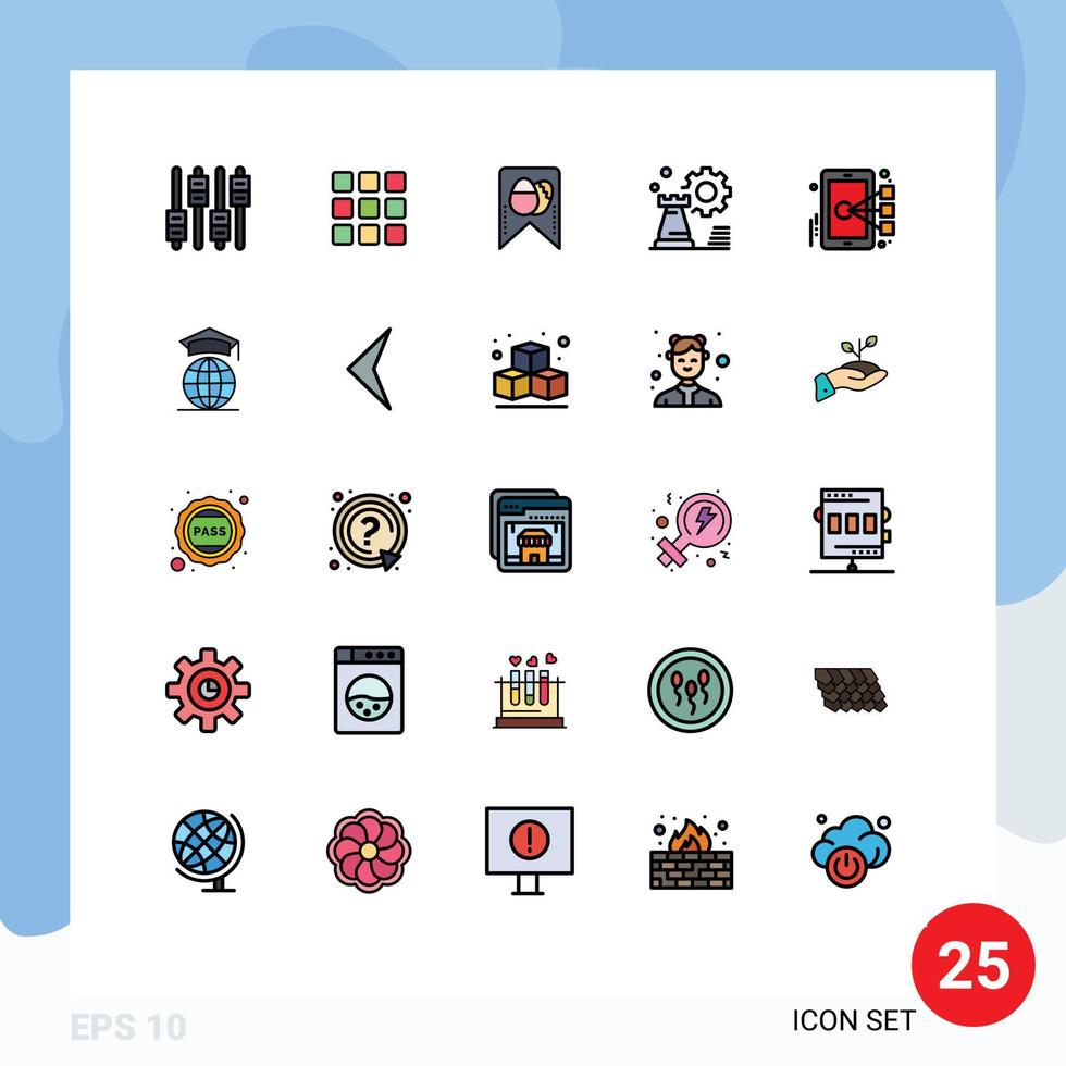 Aktienvektor-Icon-Pack mit 25 Zeilenzeichen und Symbolen für Fokuskonfigurations-Tag-Einstellung Business-editierbare Vektordesign-Elemente vektor