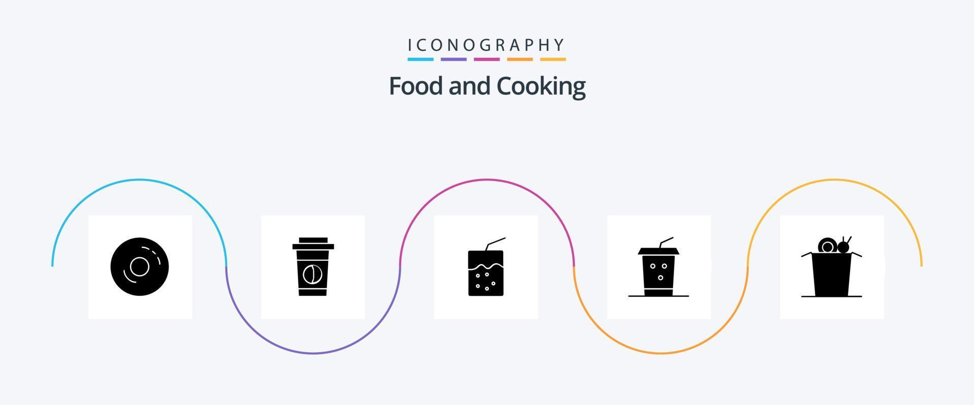 Food Glyph 5 Icon Pack inklusive . Lebensmittel. Cocktail. Nudel. Getränk vektor