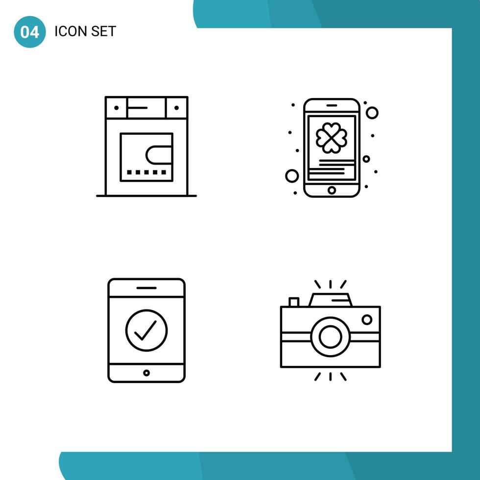 4 linje begrepp för webbplatser mobil och appar torktumlare antik kamera cell telefon helgon fotografi redigerbar vektor design element