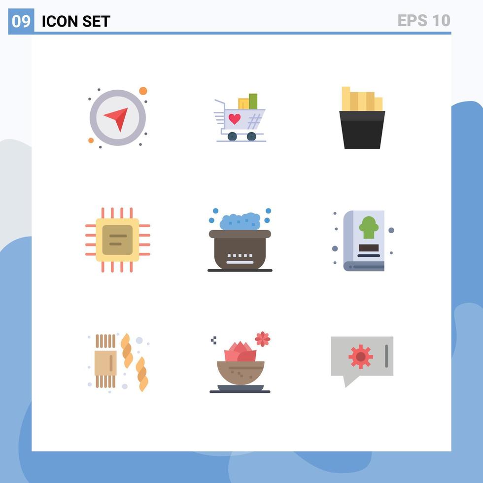 modern uppsättning av 9 platt färger och symboler sådan som bok bubblor franska bad processor redigerbar vektor design element
