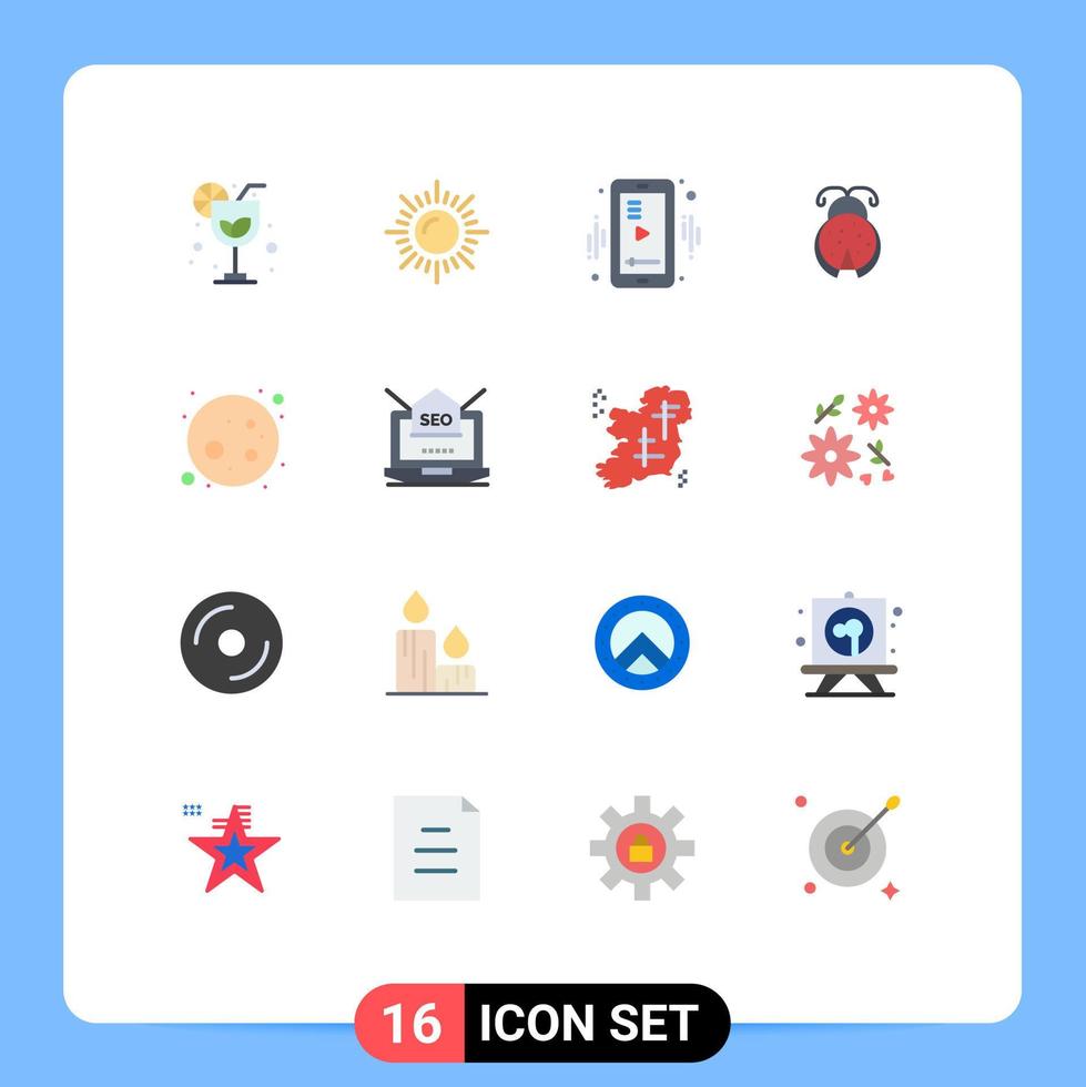 16 universelle flache Farbzeichen Symbole von Seo Moon Player Vollmond Marienkäfer editierbares Paket kreativer Vektordesign-Elemente vektor