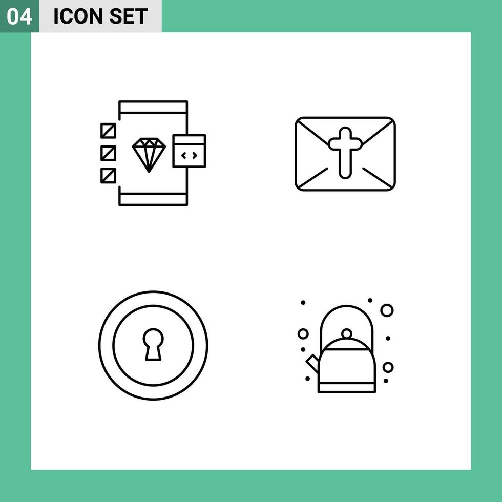 linje packa av 4 universell symboler av app nyckelhål utveckla post hemlighet redigerbar vektor design element