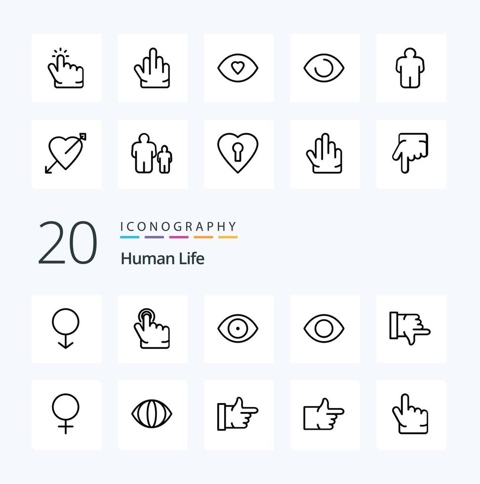 20 Human Line Icon Pack wie Abneigung gegen menschliches Handgesicht High Five vektor