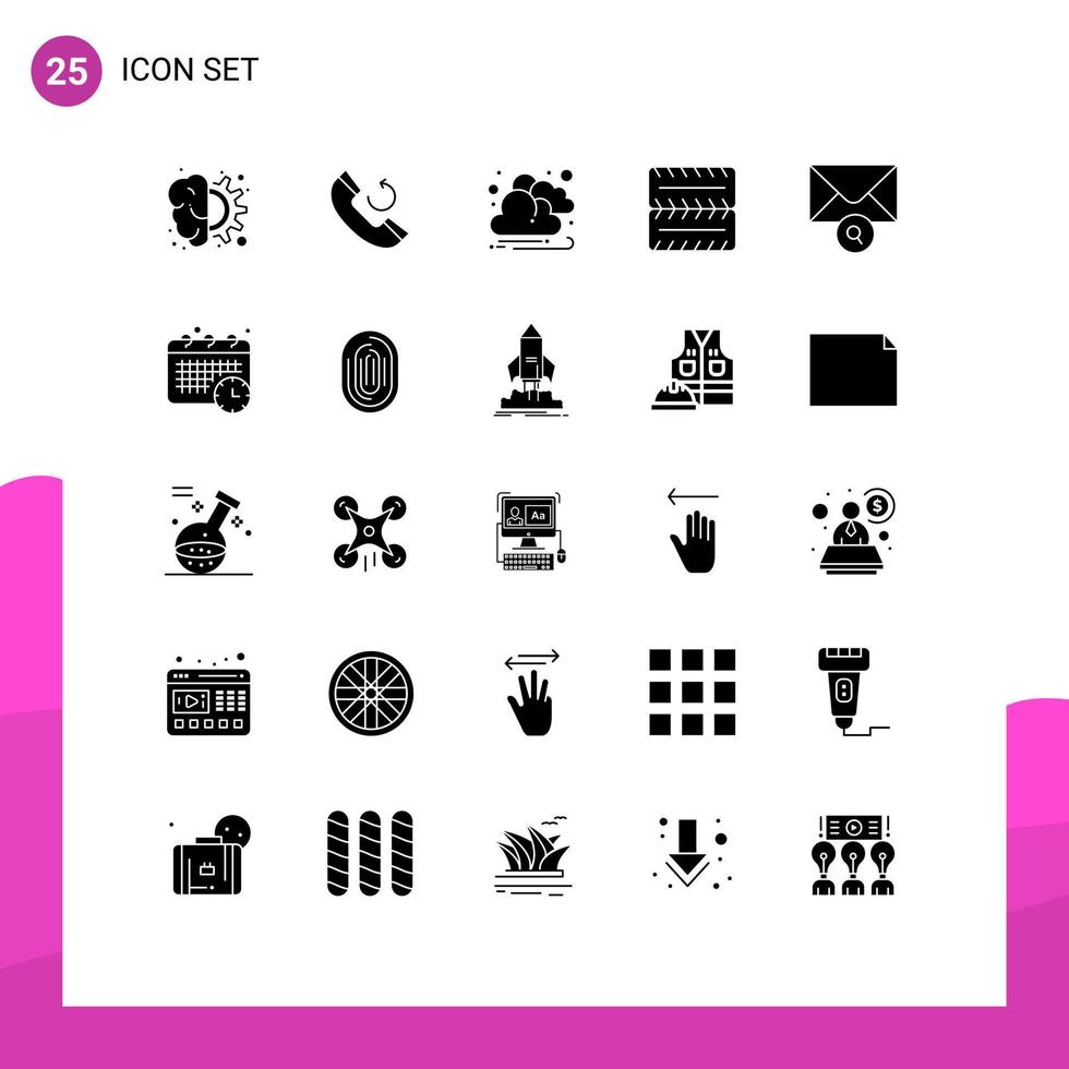 modern uppsättning av 25 fast glyfer pictograph av schema Sök höst meddelande fordon redigerbar vektor design element