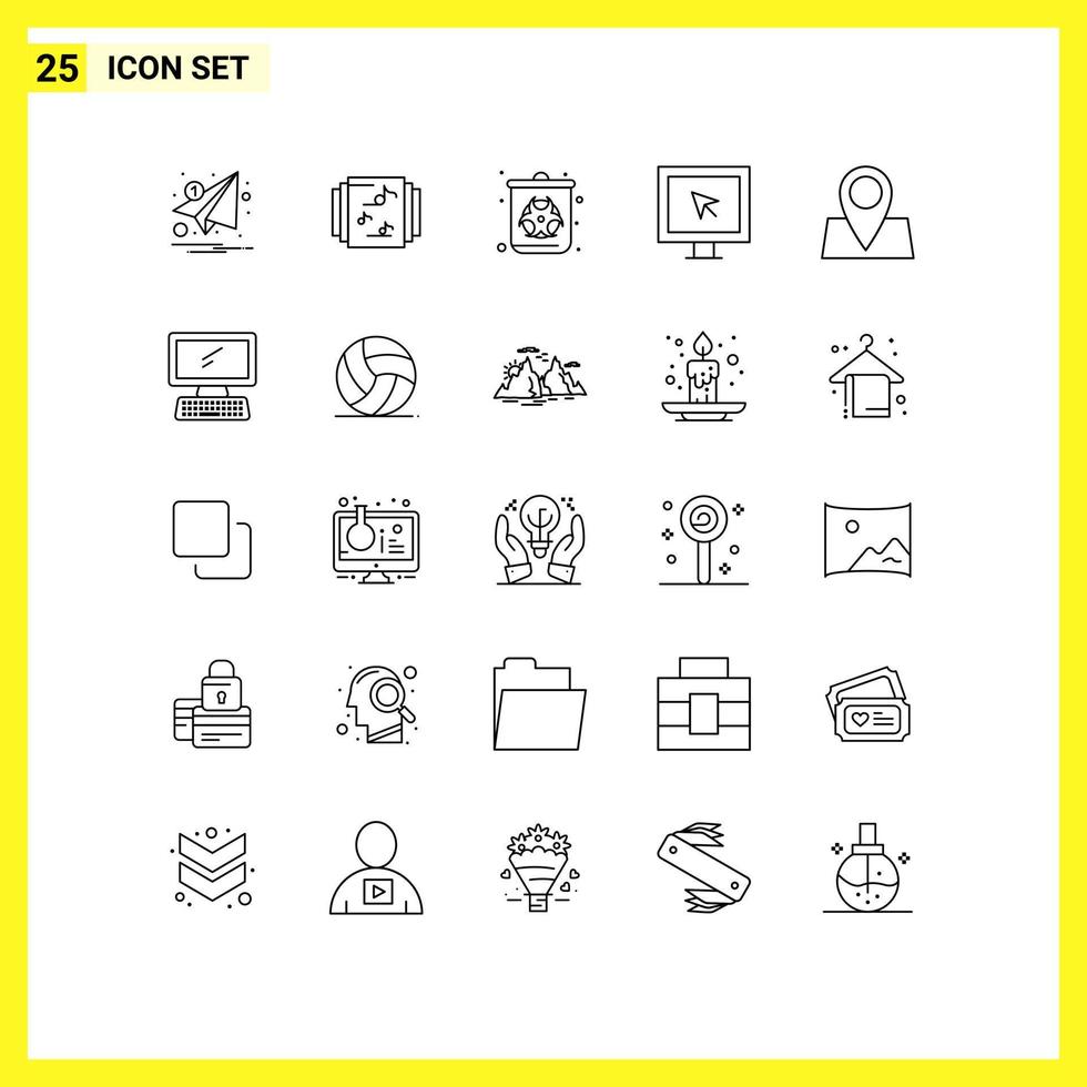 25 användare gränssnitt linje packa av modern tecken och symboler av plats TV bin smart underhållning redigerbar vektor design element