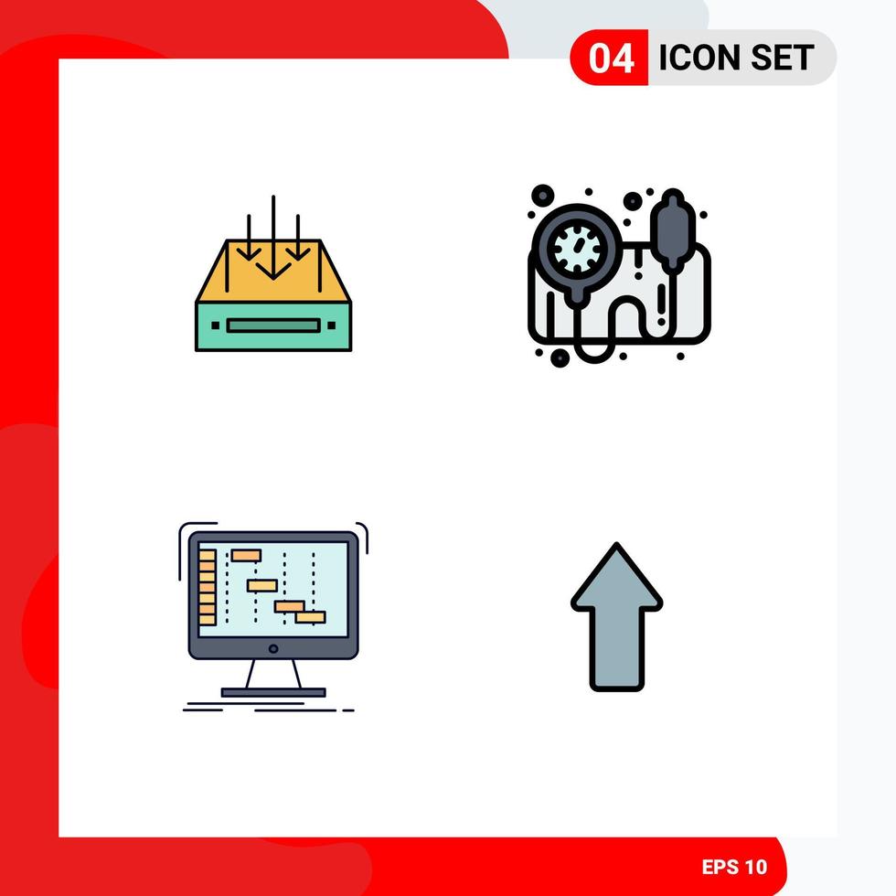 grupp av 4 modern fylld linje platt färger uppsättning för inkorg ableton behållare blod tryck operatör daw redigerbar vektor design element