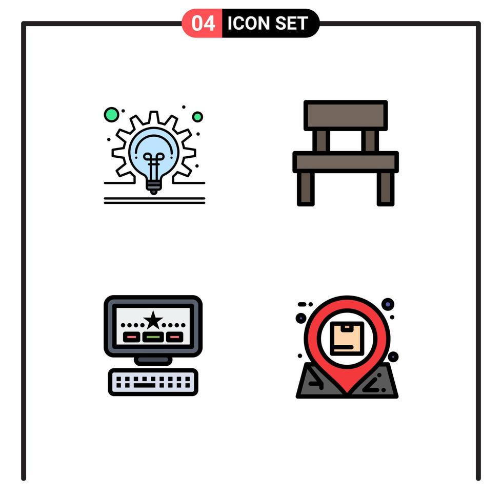 Gruppe von 4 modernen Filledline-Flachfarben, die für bearbeitbare Vektordesign-Elemente für Birnen-Computer-Ideengarten keyboard gesetzt werden vektor