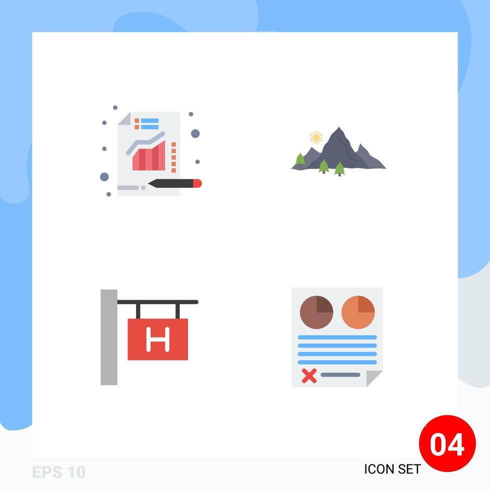 4 flaches Icon-Pack der Benutzeroberfläche mit modernen Zeichen und Symbolen der Analytik Hotelschild Diagramm Hill Urlaub editierbare Vektordesign-Elemente vektor