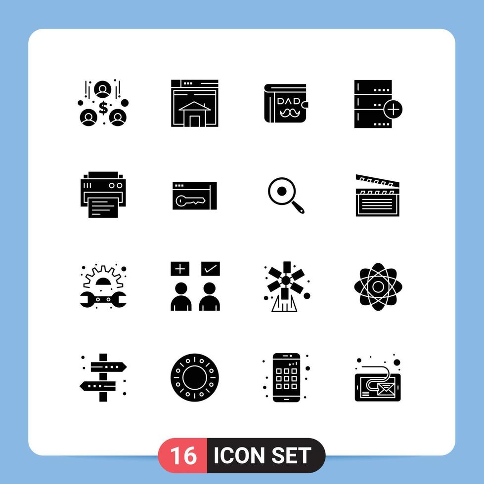 universell ikon symboler grupp av 16 modern fast glyfer av databas bas hemsida säkerhetskopiering fäder dag redigerbar vektor design element