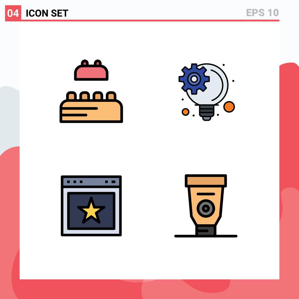 piktogram uppsättning av 4 enkel fylld linje platt färger av tegelstenar hemsida aning förvaltning artikel Utrustning redigerbar vektor design element