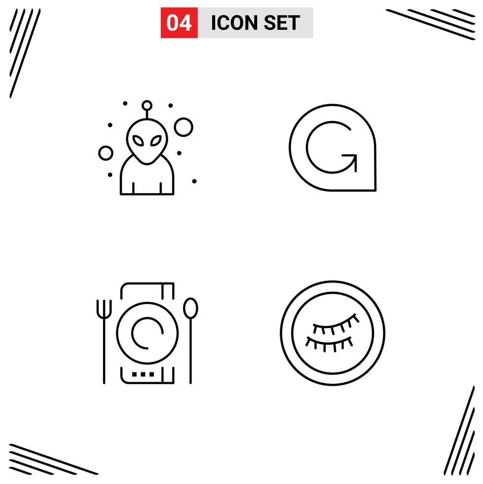 Stock Vector Icon Pack mit 4 Zeilen Zeichen und Symbolen für Alien Dinner Game Credits Kryptowährung Auge editierbare Vektordesign-Elemente