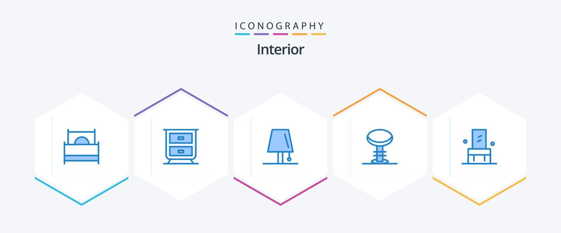 interiör 25 blå ikon packa Inklusive möbel. pall. interiör. interiör. bar vektor