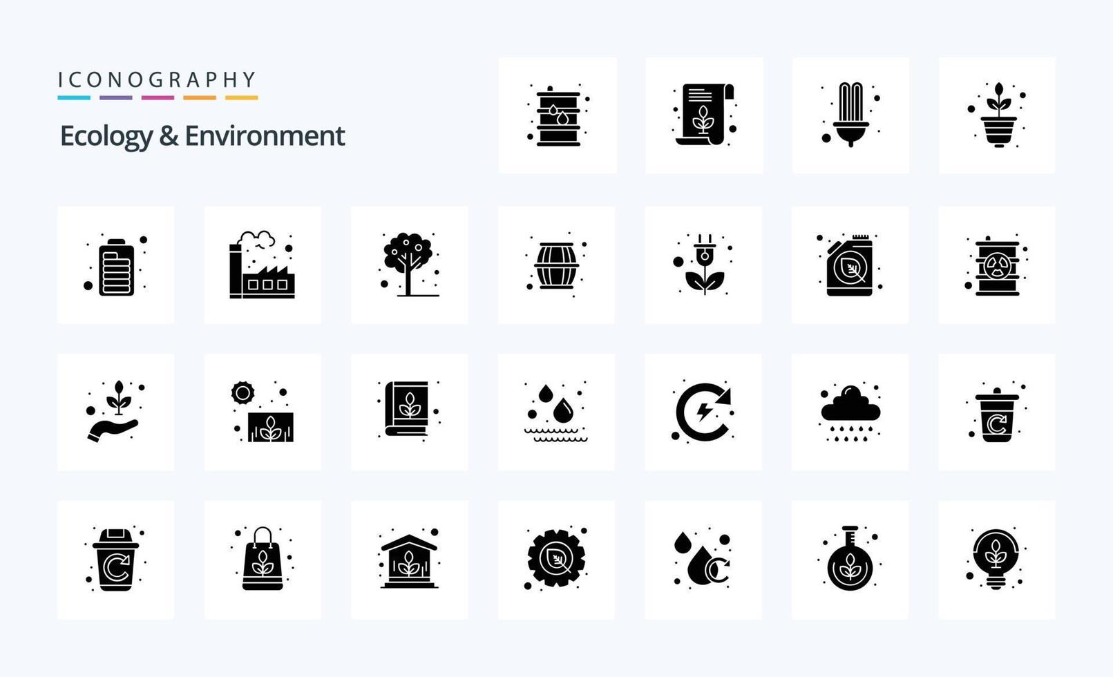 25 Solid Glyph Icon Pack für Ökologie und Umwelt vektor