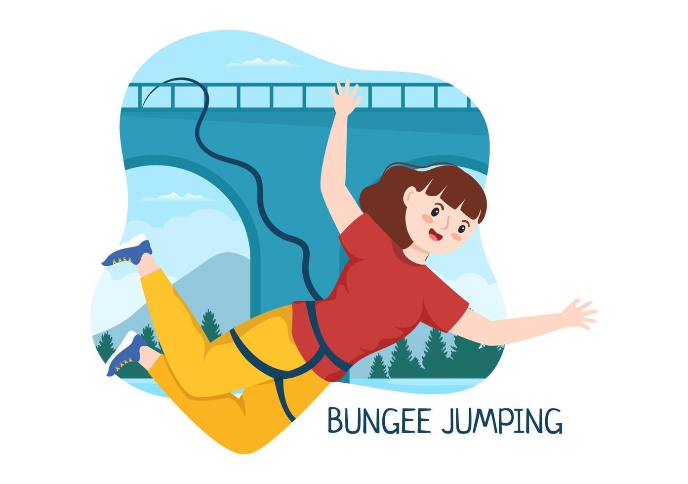 bungee Hoppar illustration med en person bär ett elastisk rep faller Hoppar från en höjd i platt tecknad serie extrem sporter vektor mall