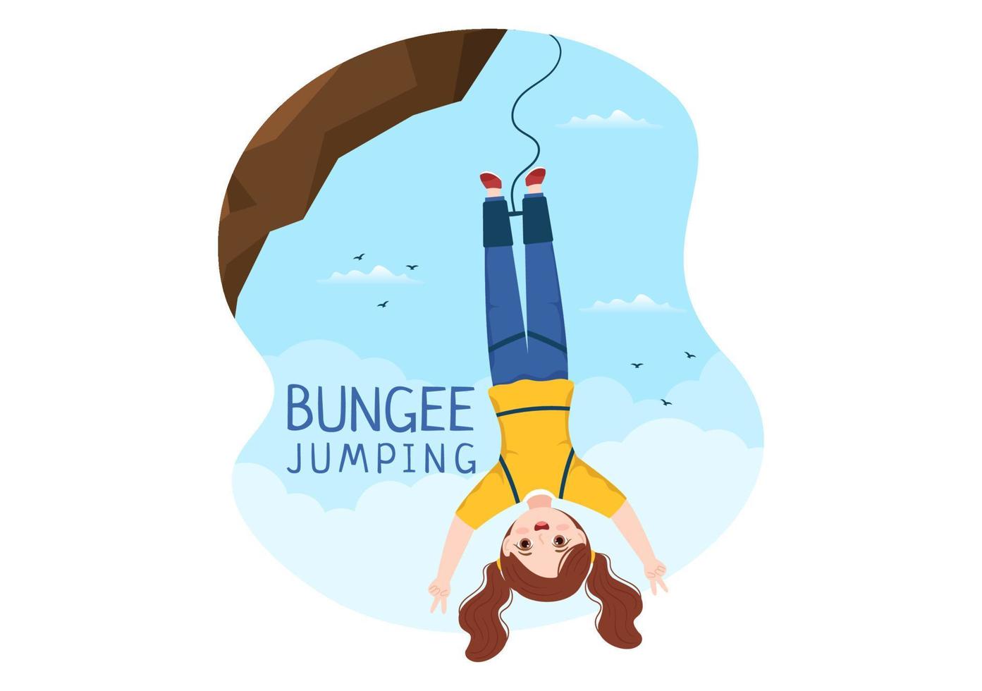 bungee Hoppar illustration med en person bär ett elastisk rep faller Hoppar från en höjd i platt tecknad serie extrem sporter vektor mall