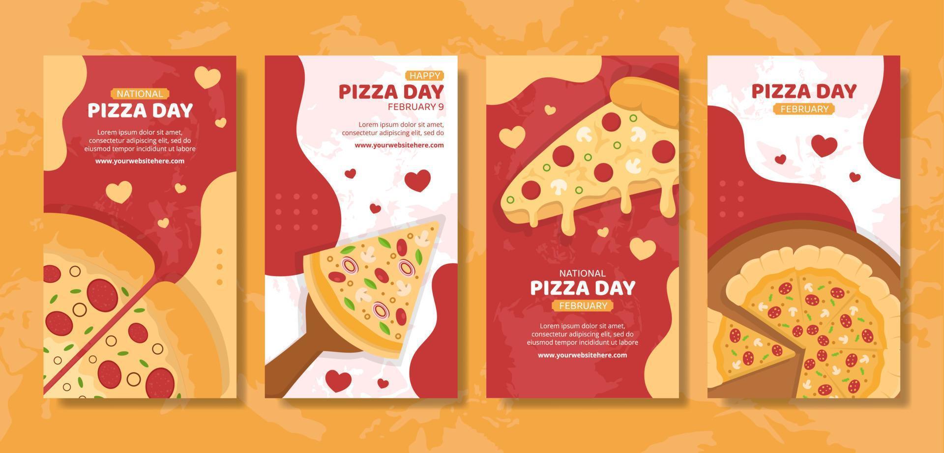 nationell pizza dag social media berättelser platt tecknad serie hand dragen mallar illustration vektor