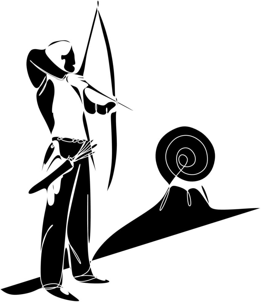 illustration av en person med ett bågskytt. en silhuett målning. vektor