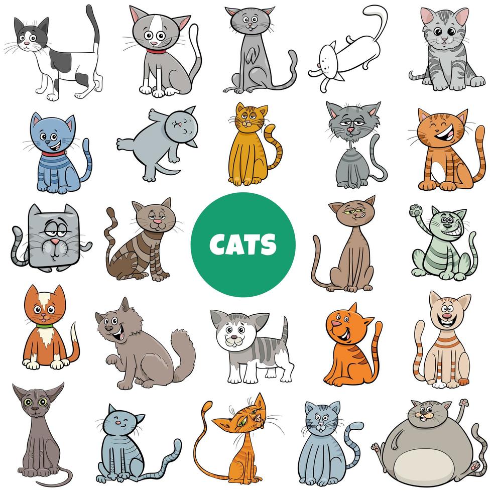 tecknad katt och kattungar karaktärer stor uppsättning vektor