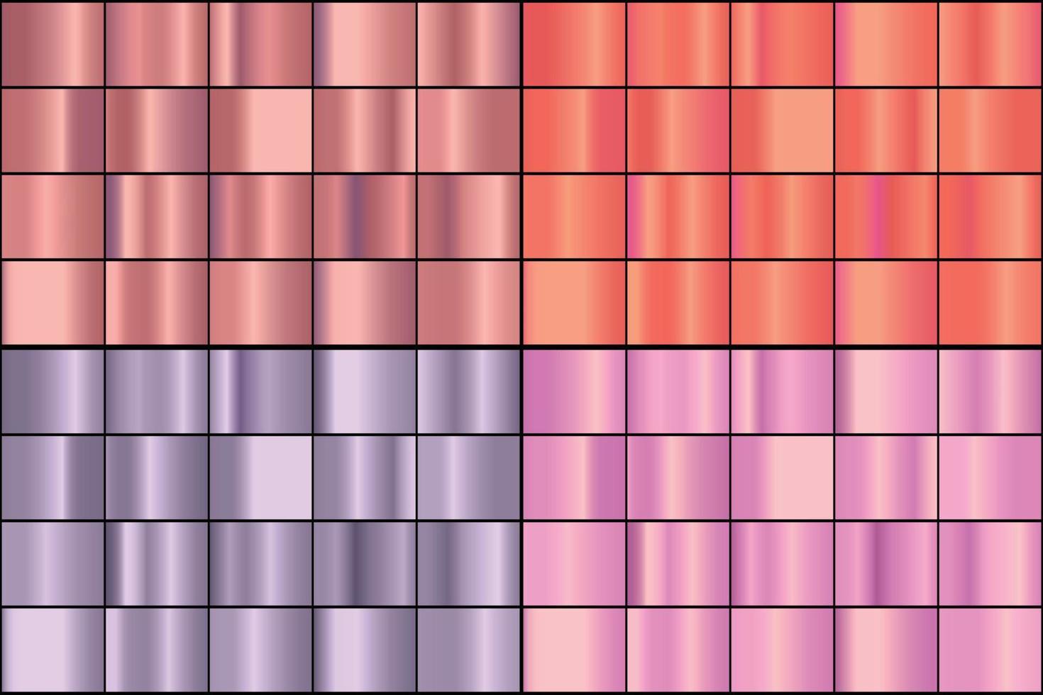 vektor uppsättning färgglada roséguldmetallgradienter.