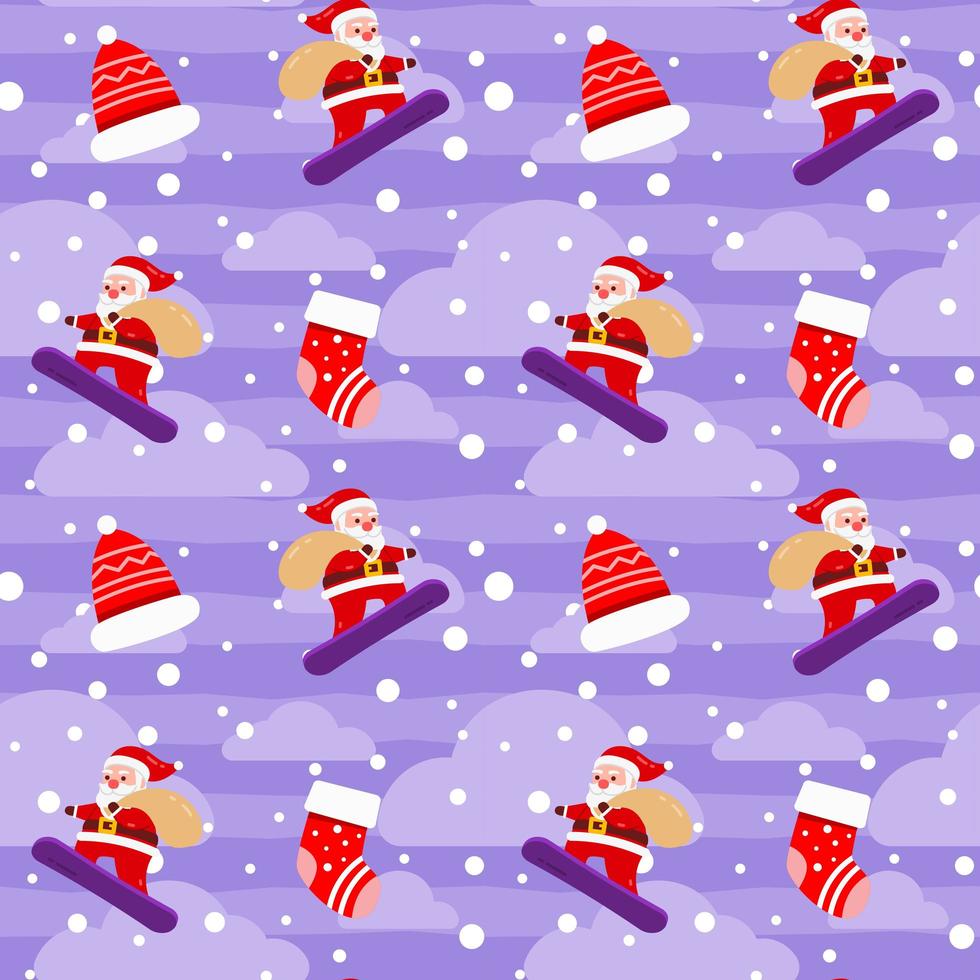 jul söt jultomten snöbräda presentförpackning violett mönster vektor
