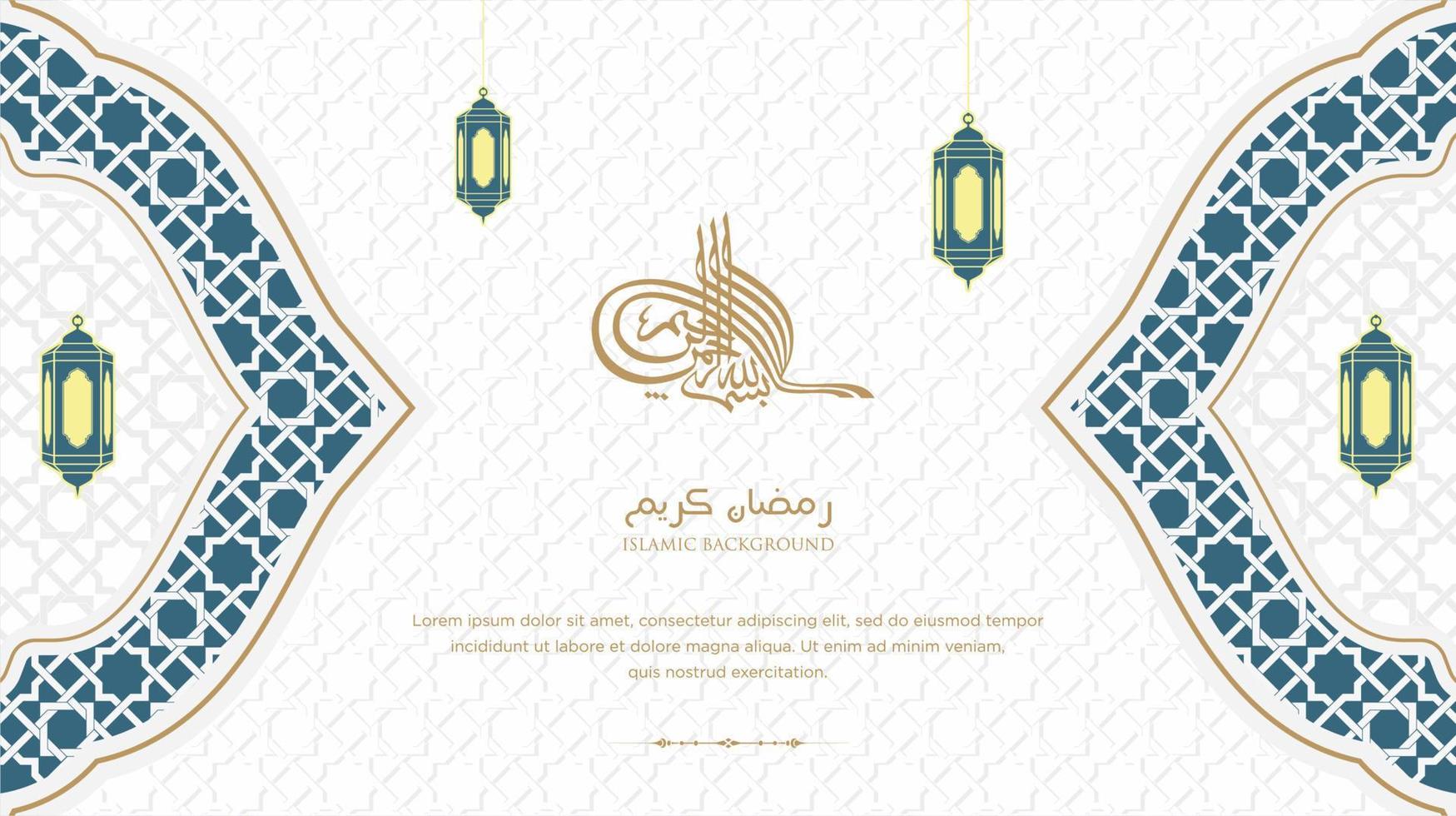ramadan kareem arabisch islamischer eleganter weißer und goldener luxusverzierungshintergrund mit arabischem muster und dekorativem verzierungsbogenrahmen vektor