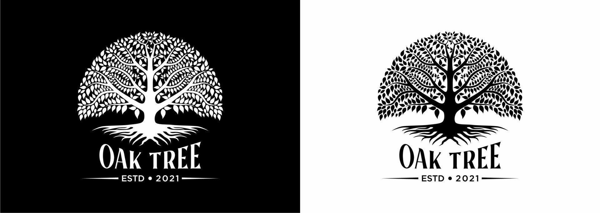 Baum des Lebens Eiche Banyan Blatt und Wurzel Siegel Emblem Stempel Logo Design Inspiration vektor