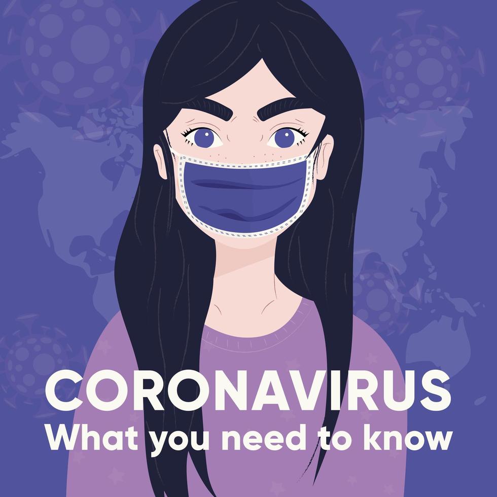 coronavirus affisch 2019-ncov med en ung flicka vektor