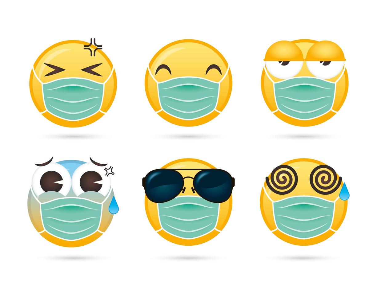 Emoji trägt Gesichtsmaske gesetzt vektor
