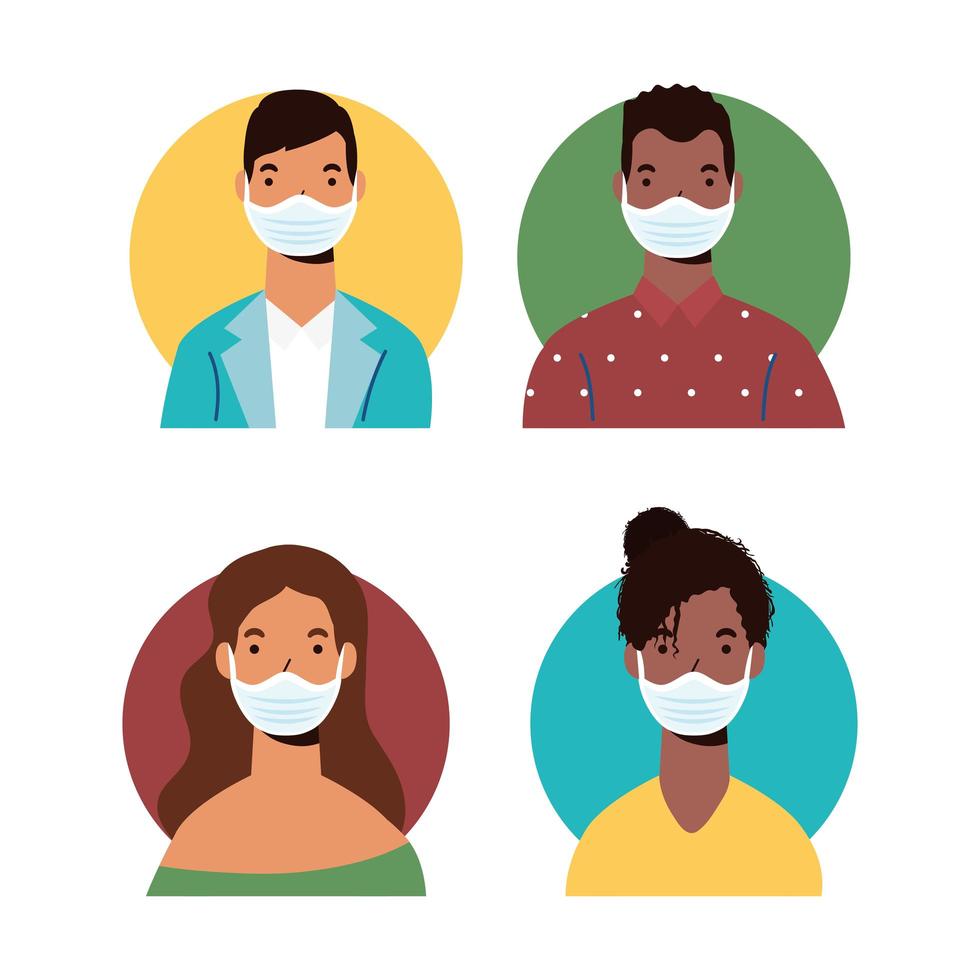 Vielfalt Menschen Charaktere tragen Gesichtsmasken vektor