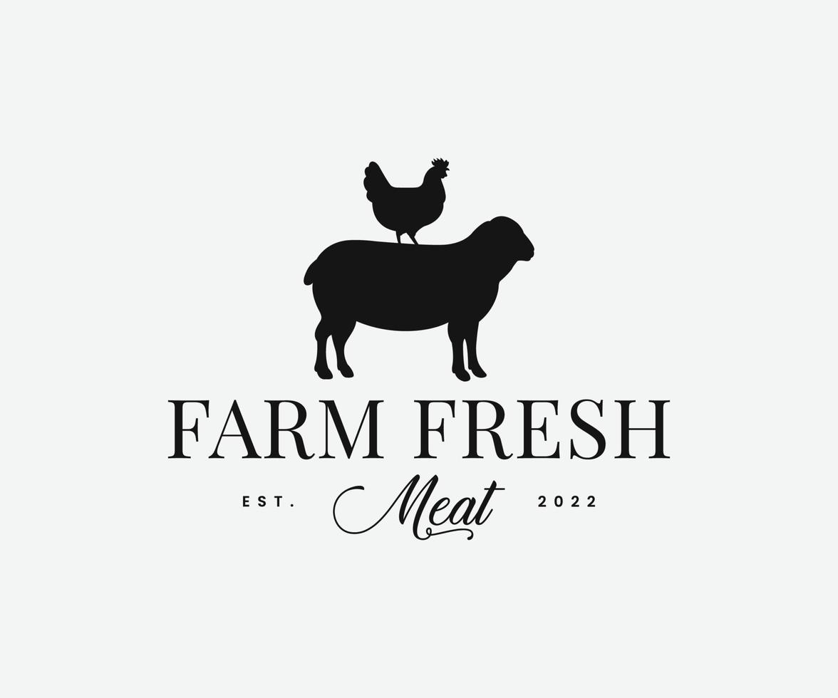 Frisches Logo der Tierfarm. Lamm- und Hühnerfarm-Logo-Design-Vorlage vektor