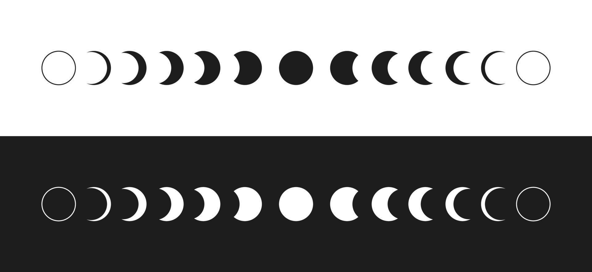 Mondphasen flacher Symbolvektor. Reihe von Mondphasen-Symbolen. vektor