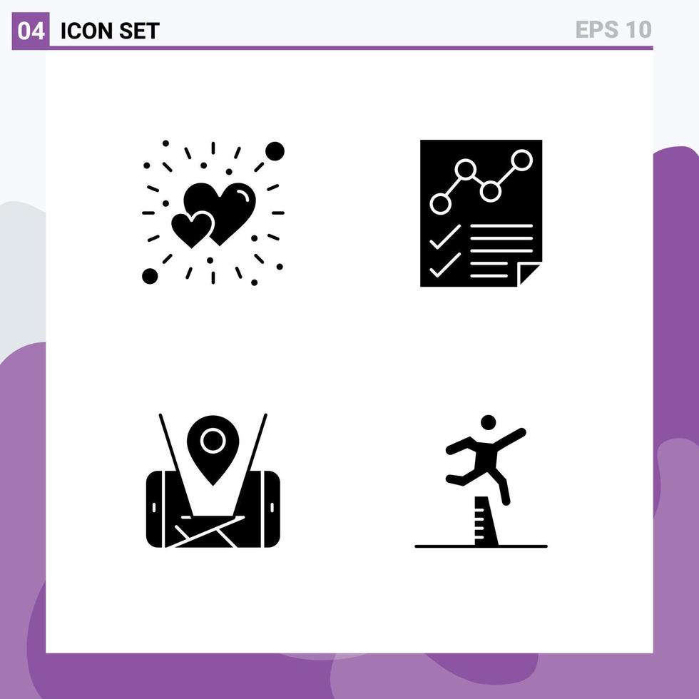 Stock Vector Icon Pack mit 4 Zeilen Zeichen und Symbolen für helle Karte Liebe Dokument Lage editierbare Vektordesign-Elemente