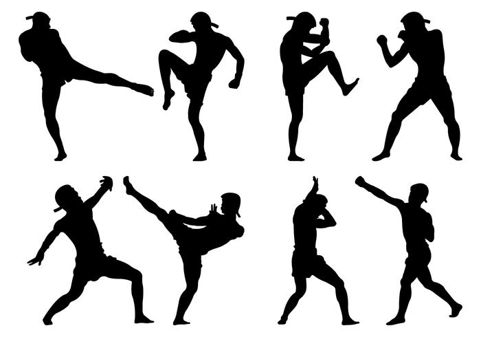 Silhouette Muay Thai Ställ Vektor Samling