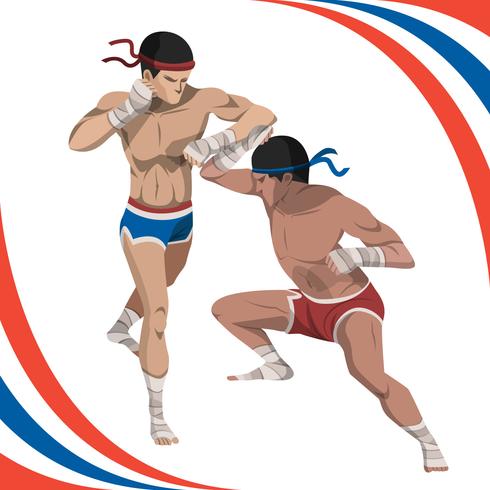 Zwei Mann kämpfen mit Muay Thai Style Vector Illustration