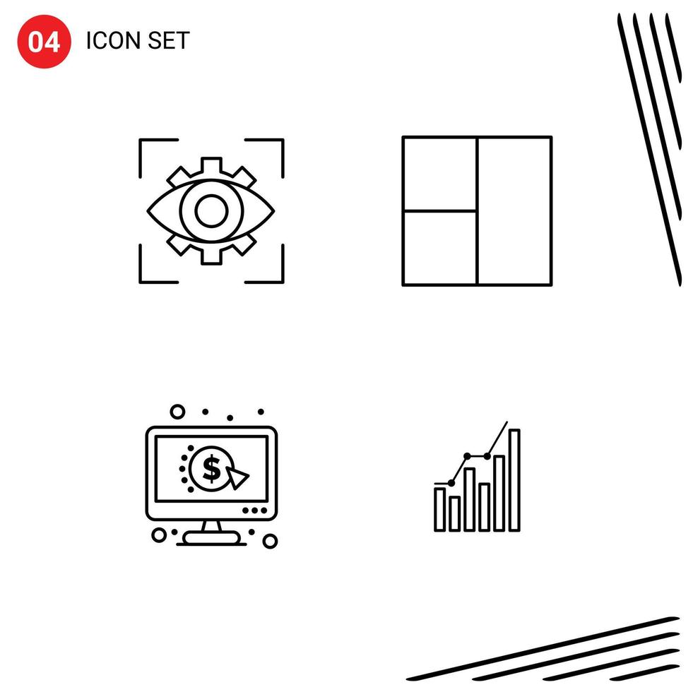 Aktienvektor-Icon-Pack mit 4 Zeilenzeichen und Symbolen für das Sehvermögen pro Ansicht Layoutdiagramm editierbare Vektordesign-Elemente vektor