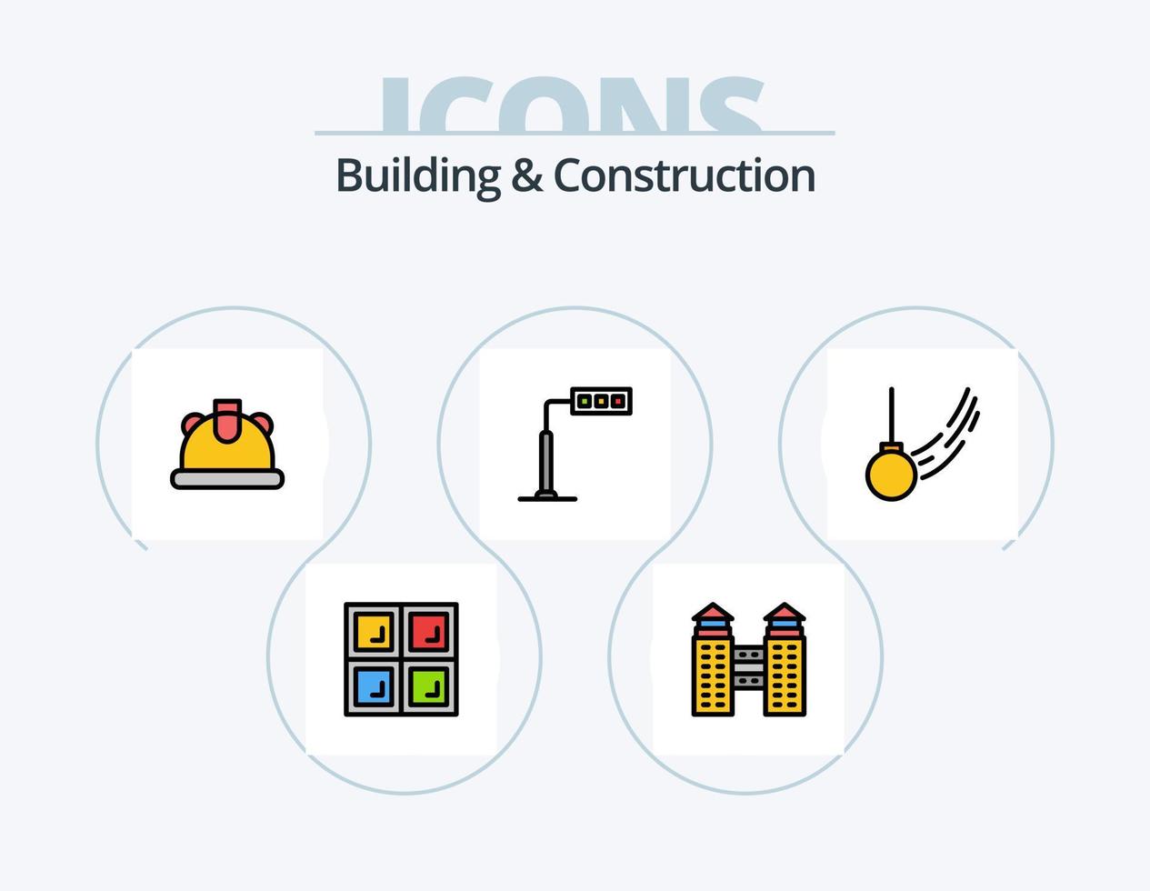 Bau- und Konstruktionslinie gefüllt Icon Pack 5 Icon Design. Haus. Stadt. Ampere. Werkzeug. Konstruktion vektor