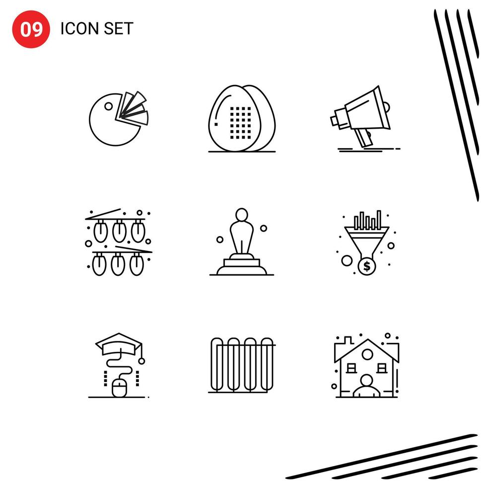 uppsättning av 9 modern ui ikoner symboler tecken för lampor jul måltid firande media redigerbar vektor design element