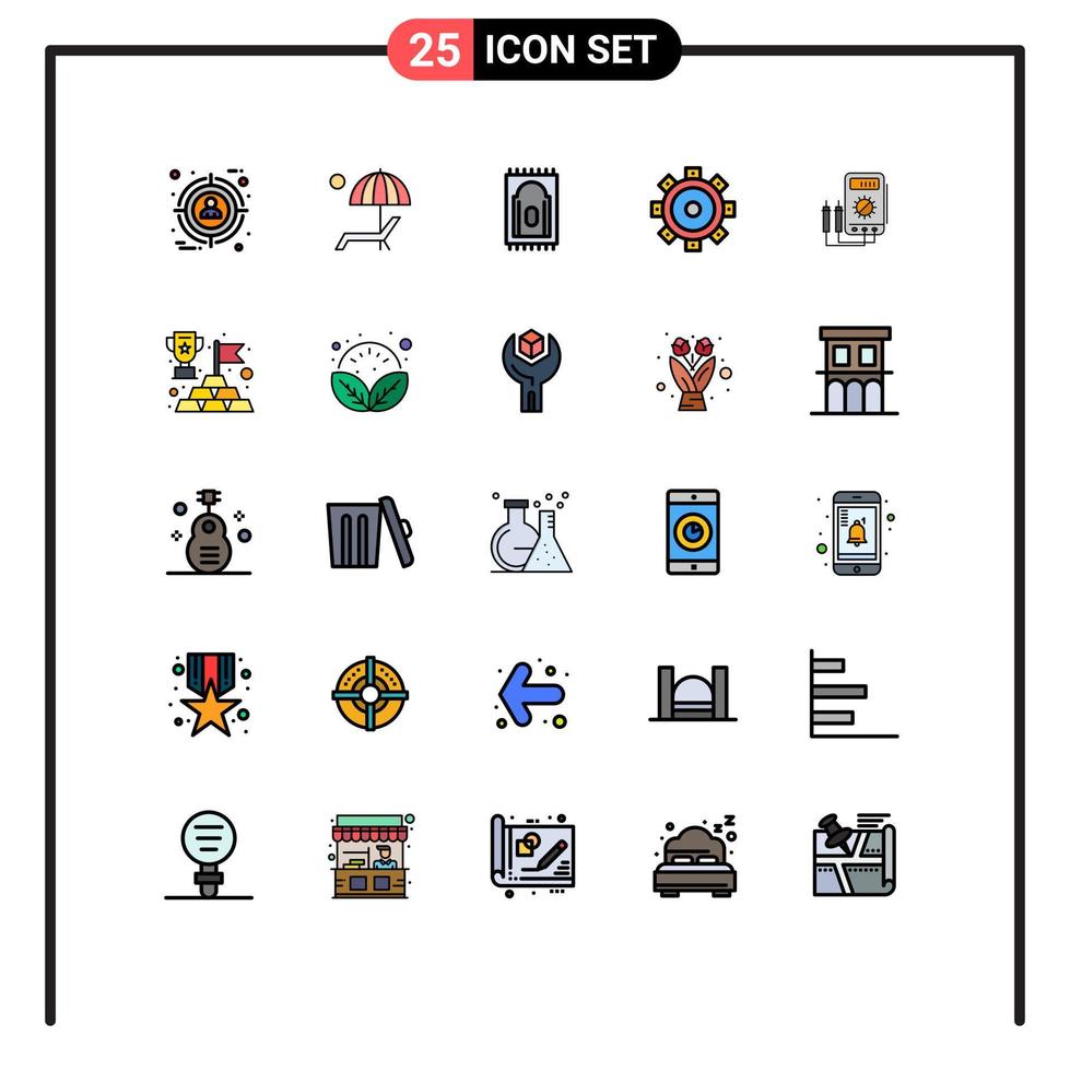 Gruppe von 25 gefüllten flachen Farbzeichen und Symbolen für Watt-Voltmeter-Sommereinstellungskonstruktion editierbare Vektordesign-Elemente vektor