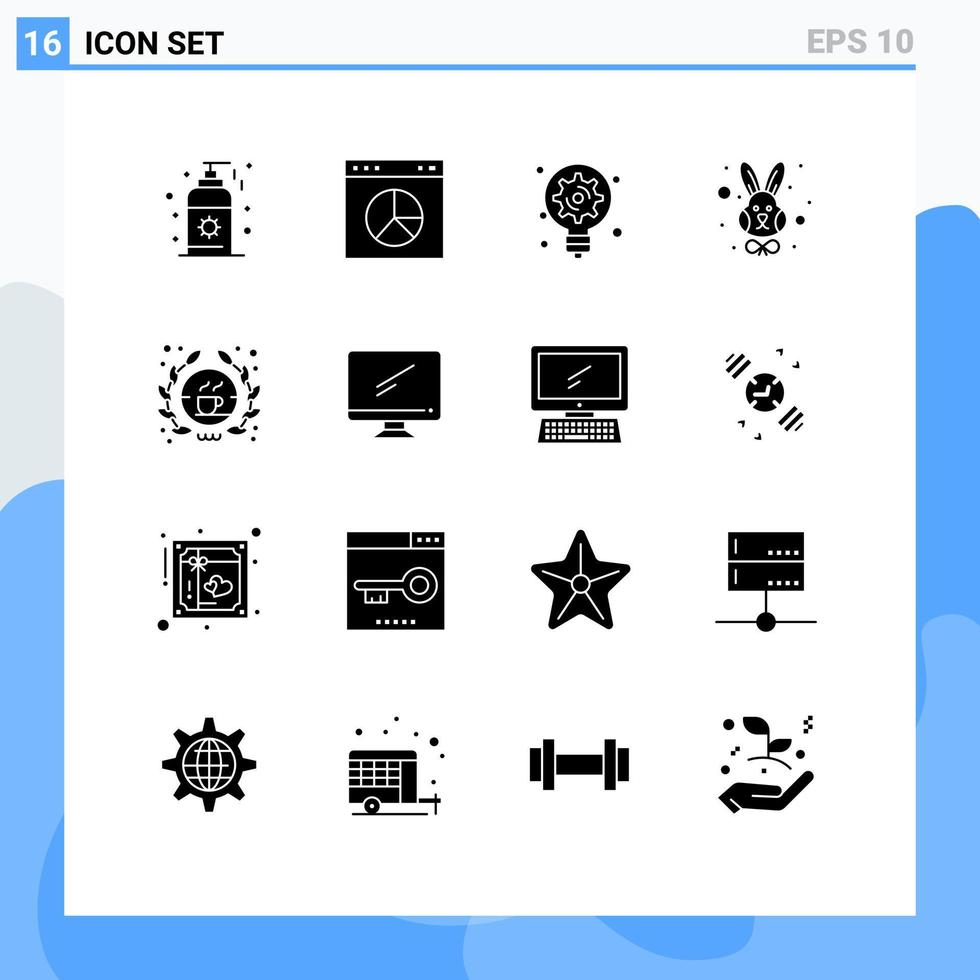 fast glyf packa av 16 universell symboler av affär Barista aning ansikte påsk redigerbar vektor design element