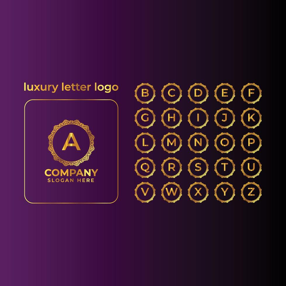 lyx dekorativ gyllene brev logotyp uppsättning vektor