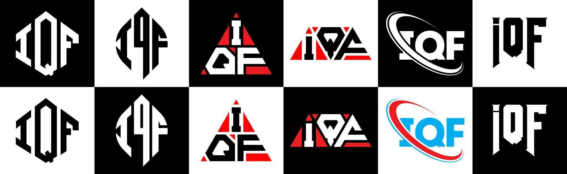 iqf brev logotyp design i sex stil. iqf polygon, cirkel, triangel, sexhörning, platt och enkel stil med svart och vit Färg variation brev logotyp uppsättning i ett rittavla. iqf minimalistisk och klassisk logotyp vektor