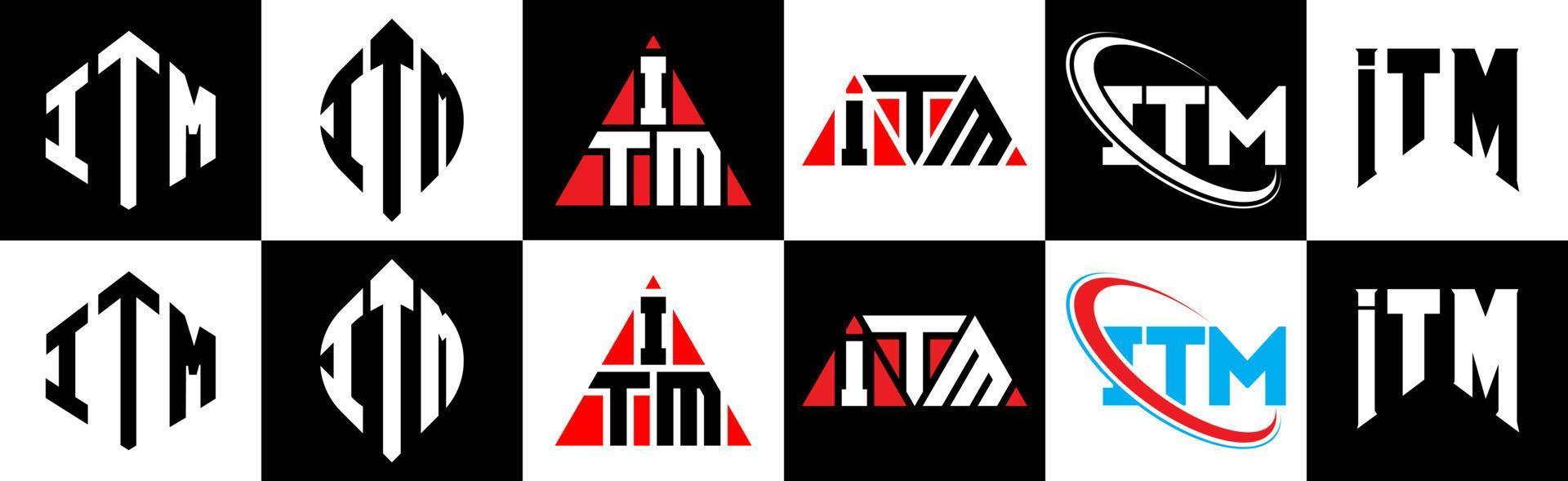 det m brev logotyp design i sex stil. det m polygon, cirkel, triangel, sexhörning, platt och enkel stil med svart och vit Färg variation brev logotyp uppsättning i ett rittavla. det m minimalistisk och klassisk logotyp vektor