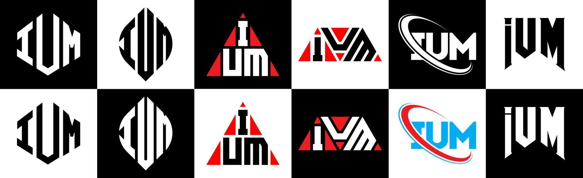 ium brev logotyp design i sex stil. ium polygon, cirkel, triangel, sexhörning, platt och enkel stil med svart och vit Färg variation brev logotyp uppsättning i ett rittavla. ium minimalistisk och klassisk logotyp vektor