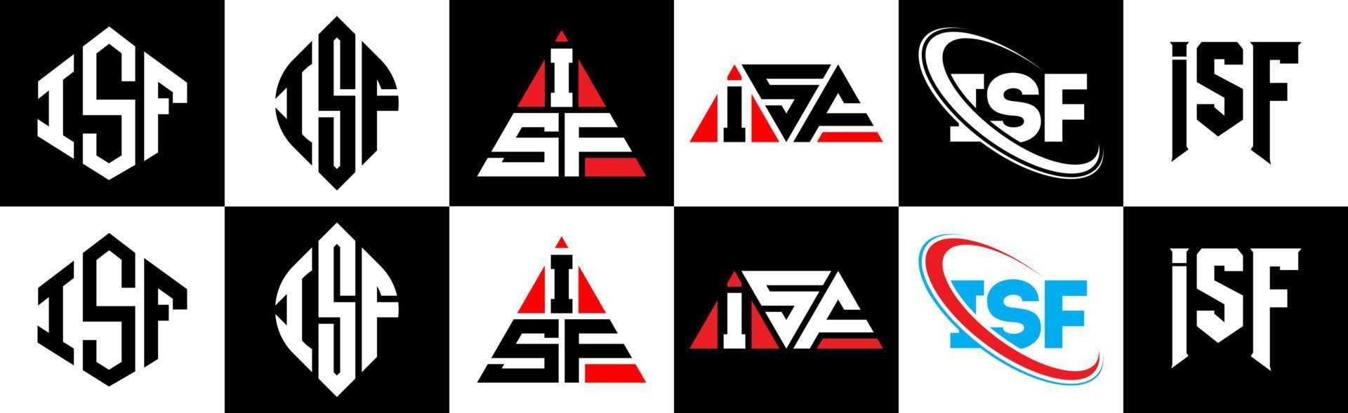 isf brev logotyp design i sex stil. isf polygon, cirkel, triangel, sexhörning, platt och enkel stil med svart och vit Färg variation brev logotyp uppsättning i ett rittavla. isf minimalistisk och klassisk logotyp vektor