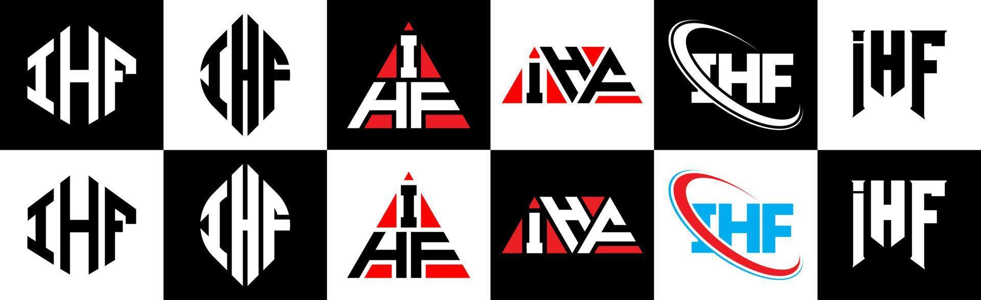 ihf brev logotyp design i sex stil. ihf polygon, cirkel, triangel, sexhörning, platt och enkel stil med svart och vit Färg variation brev logotyp uppsättning i ett rittavla. ihf minimalistisk och klassisk logotyp vektor