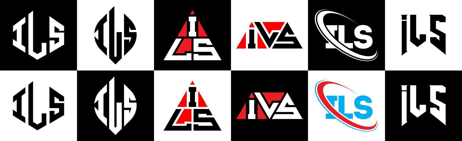 ils brev logotyp design i sex stil. ils polygon, cirkel, triangel, sexhörning, platt och enkel stil med svart och vit Färg variation brev logotyp uppsättning i ett rittavla. ils minimalistisk och klassisk logotyp vektor