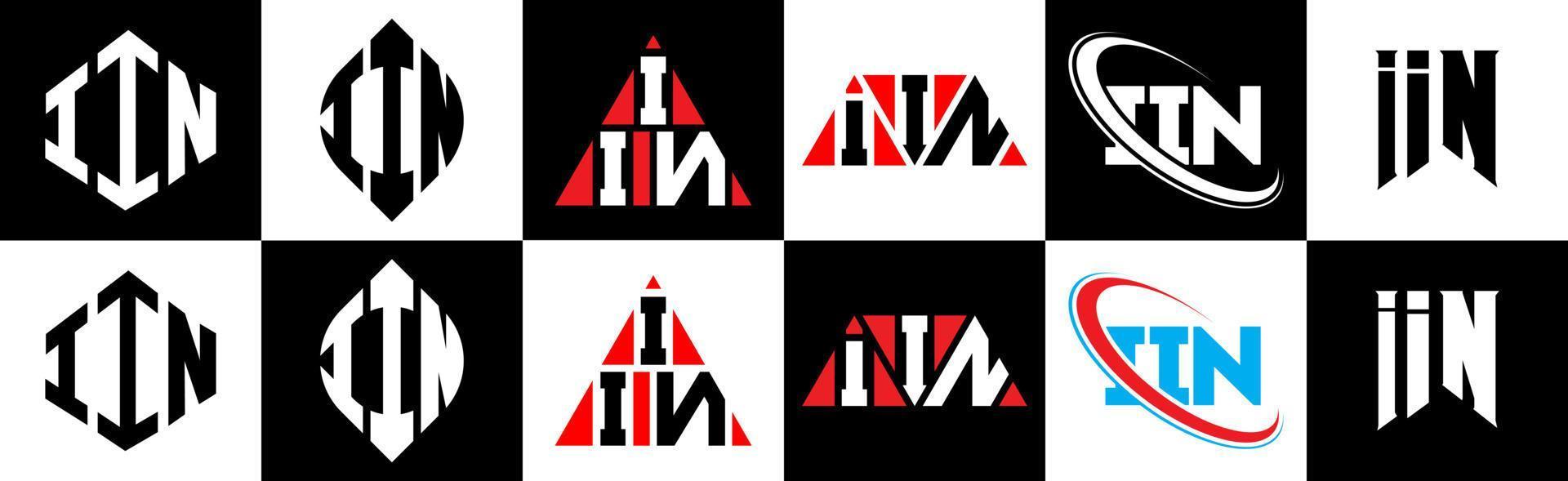 iin brev logotyp design i sex stil. iin polygon, cirkel, triangel, sexhörning, platt och enkel stil med svart och vit Färg variation brev logotyp uppsättning i ett rittavla. iin minimalistisk och klassisk logotyp vektor