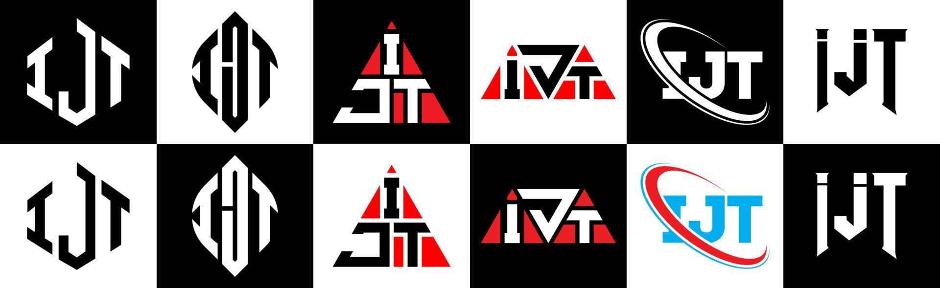 ijt brev logotyp design i sex stil. ijt polygon, cirkel, triangel, sexhörning, platt och enkel stil med svart och vit Färg variation brev logotyp uppsättning i ett rittavla. ijt minimalistisk och klassisk logotyp vektor